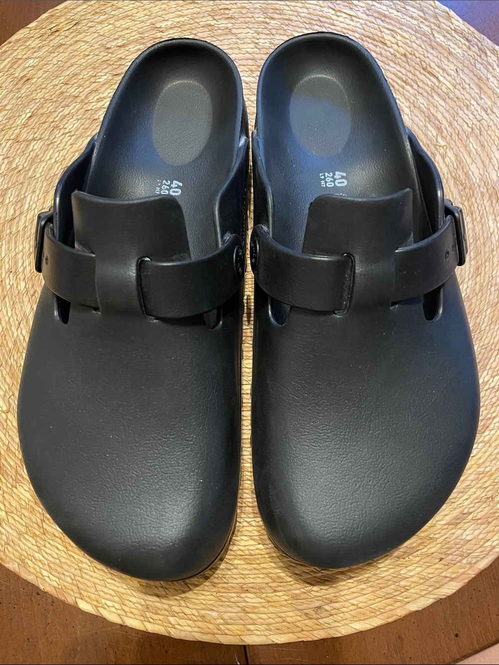 Birkenstock Womens  “Boston” Matte Black Slip-On Clogs with Adjustable Strap